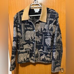 Deborah Murray Animal Print Jacket with Tan Collar